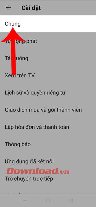 Chọn phần Chung