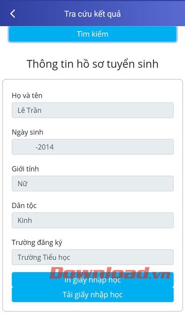 Thông tin chi tiết hồ sơ của học sinh