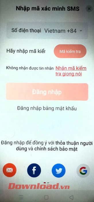 Đăng nhập bằng số điện thoại