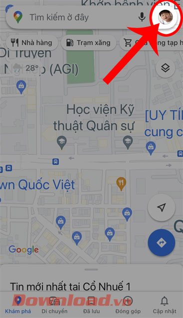 Nhấn vào biểu tượng tài khoản