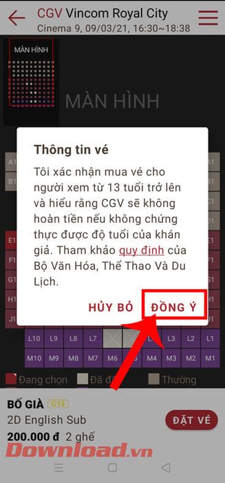 Chạm vào nút Đồng ý