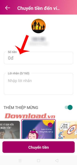 Nhập số tiền và ghi chú