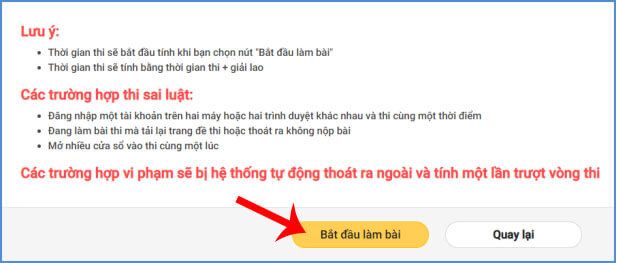 Đọc hướng dẫn và nhấn nút Bắt đầu làm bài