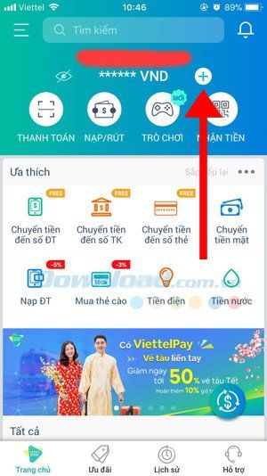 Nạp tiền vào ViettelPay