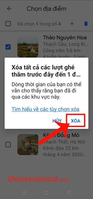 Bấm vào nút Xóa