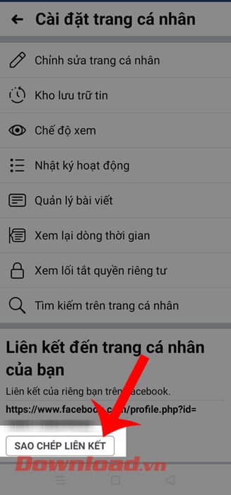 Nhấn vào nút Sao chép liên kết