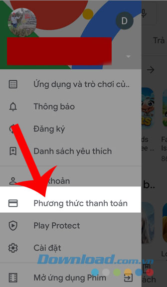 Chạm vào phần Phương thức thanh toán