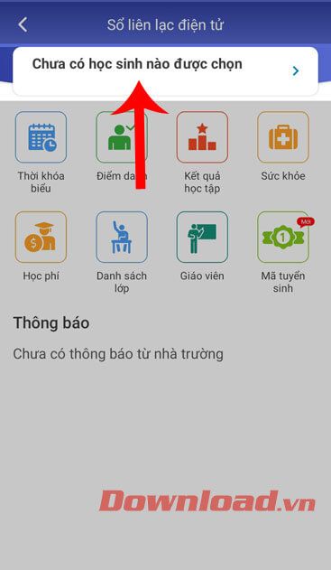 Nhấn vào mục Chưa có học sinh nào được chọn