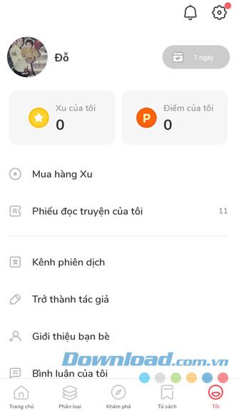Tài khoản sau khi đã đăng nhập
