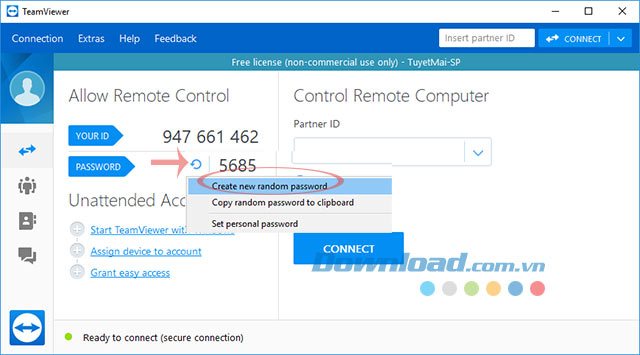 Tạo mật khẩu mới cho TeamViewer