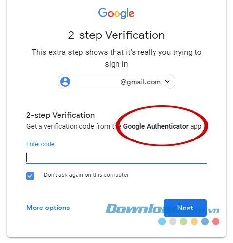 Giao diện mới khi dùng Google Authenticator