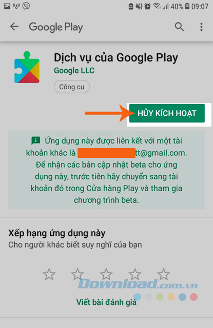 Bấm vào Hủy kích hoạt