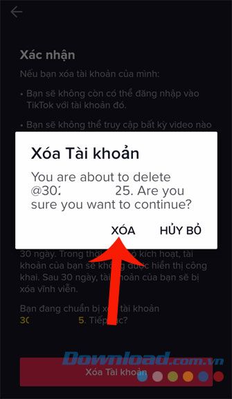 Chạm vào mục Xóa