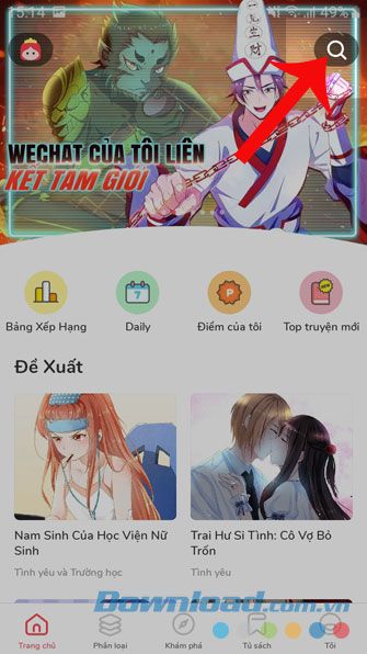 Chạm vào biểu tượng tìm kiếm