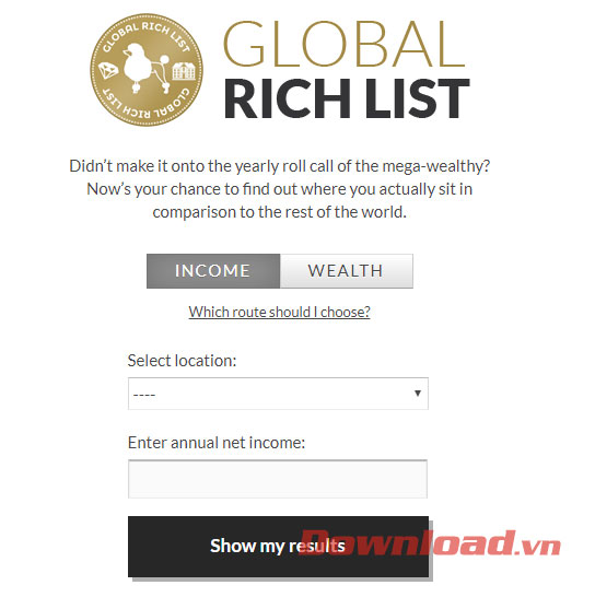 Trang web kiểm tra mức độ giàu có của bạn trên Global Rich List