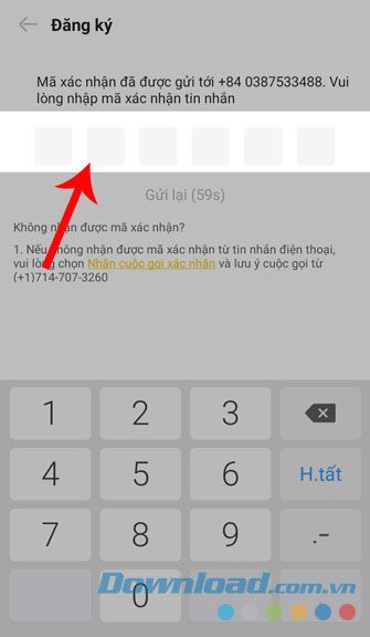 Nhập Mã xác nhận