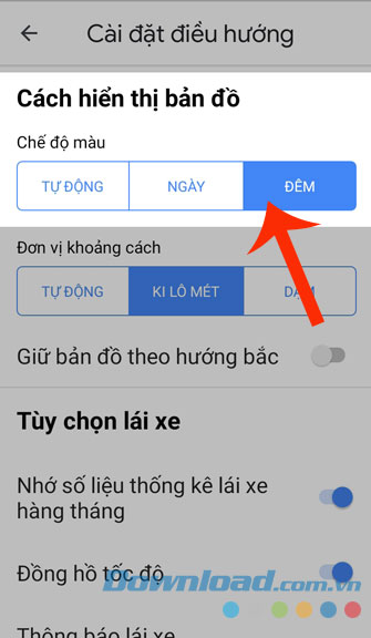 Chạm vào chế độ Ban đêm