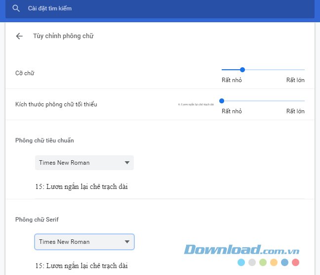 Giao diện Font chữ trên Chrome