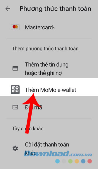 Chạm vào phần Thêm ví điện tử MOMO