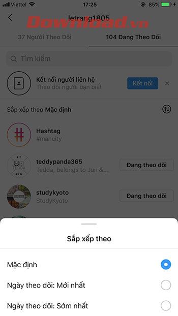 Sắp xếp danh sách người theo dõi trên Instagram theo thứ tự mong muốn