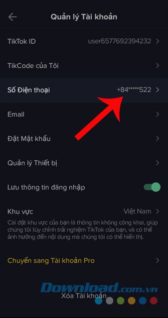 Chạm vào mục Số điện thoại