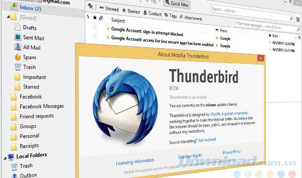 Thunderbird là một trong những ứng dụng email client phổ biến