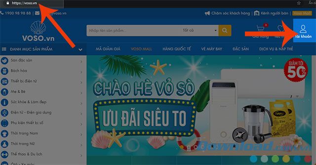 Click vào biểu tượng tài khoản