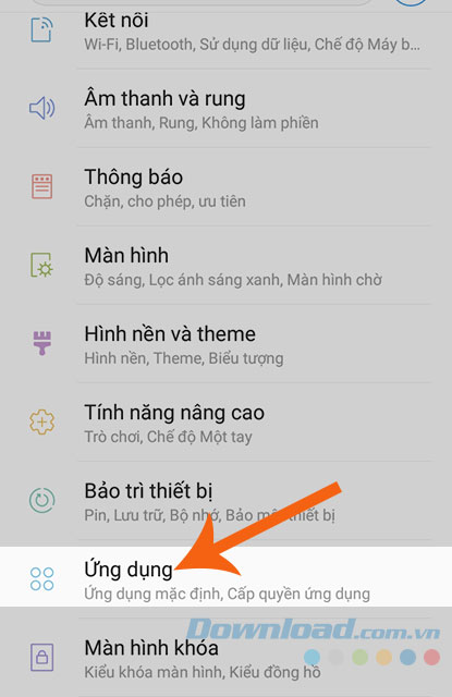 Vào Mục Ứng dụng