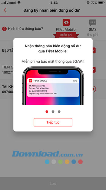 Thông báo về dịch vụ SMS Banking