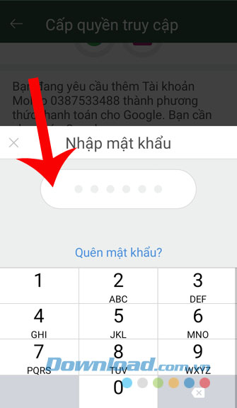 Nhập mật khẩu của tài khoản MOMO