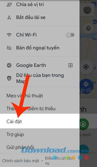 Chạm vào Cài đặt