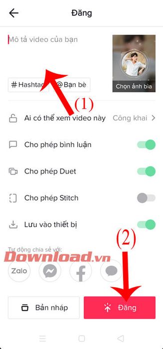 Viết mô tả và nhấn nút Đăng