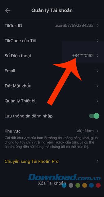 Số điện thoại đã được thay đổi