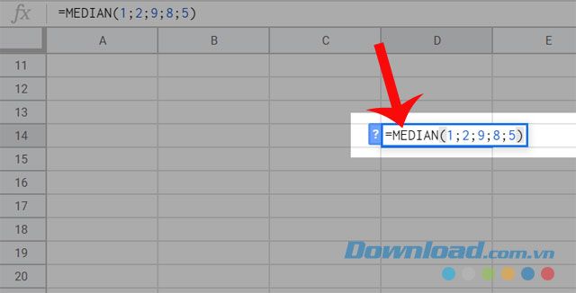 Nhập cú pháp của hàm MEDIAN