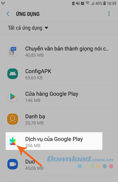 Chọn Dịch vụ của Google Play