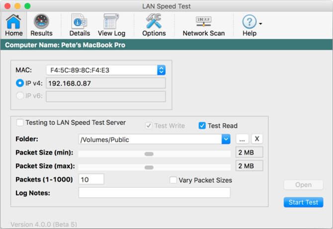 Giao diện của LAN Speed Test