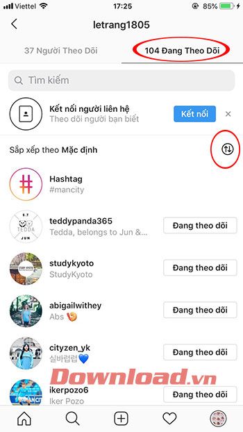 Danh sách người theo dõi trên Instagram