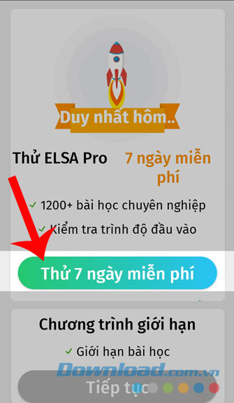 Nhấn nút Thử 7 ngày miễn phí