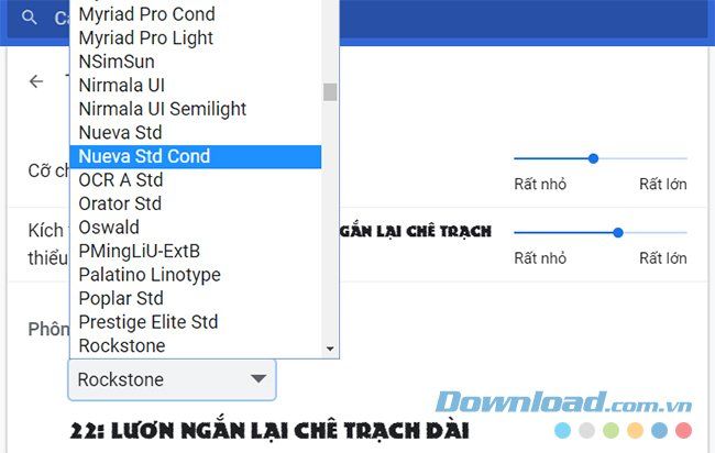 Lựa chọn kiểu chữ cho Chrome