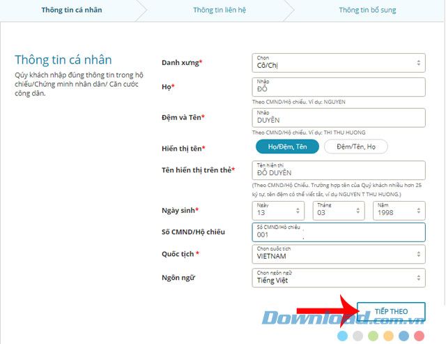 Nhập thông tin cá nhân