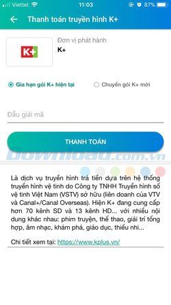 Thanh toán qua ViettelPay 