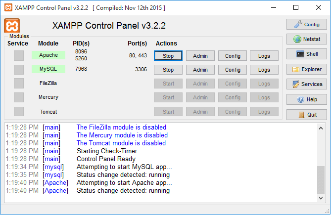 Khởi động XAMPP