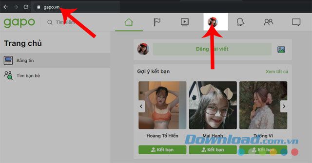 Truy cập vào Gapo và nhấp vào biểu tượng tài khoản