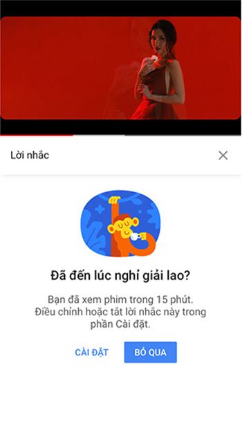 Nhắc nhở về thời gian xem video