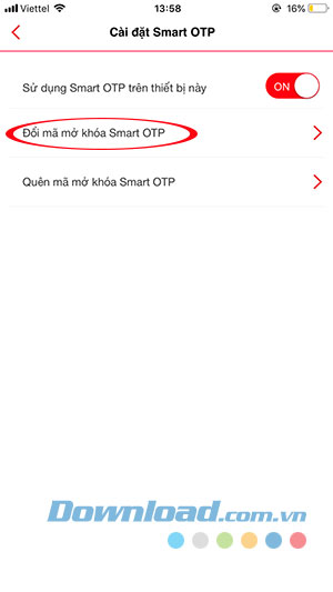 Thay đổi mật khẩu Smart OTP