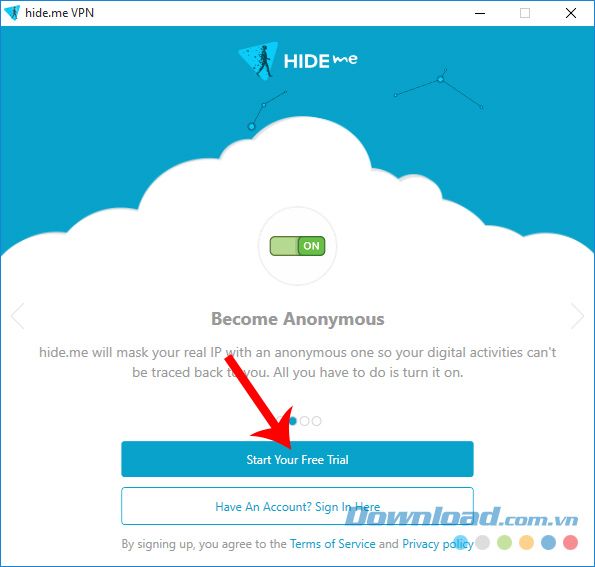 Giao diện chính của phần mềm thay đổi VPN