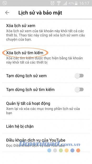 Xoá lịch sử tìm kiếm trên YouTube