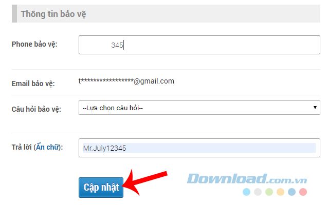 Cập nhật số điện thoại