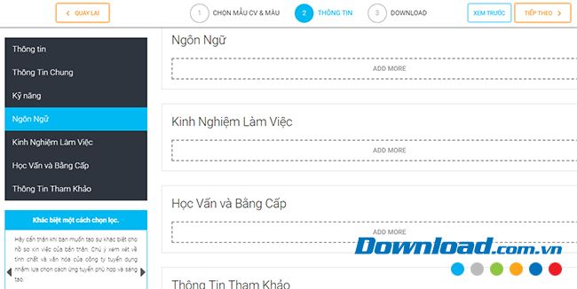 Điền thông tin vào hồ sơ xin việc trên Vietnamworks