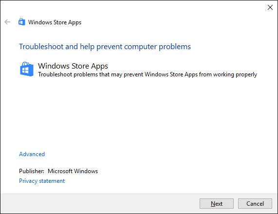 Windows Store Apps Troubleshooter